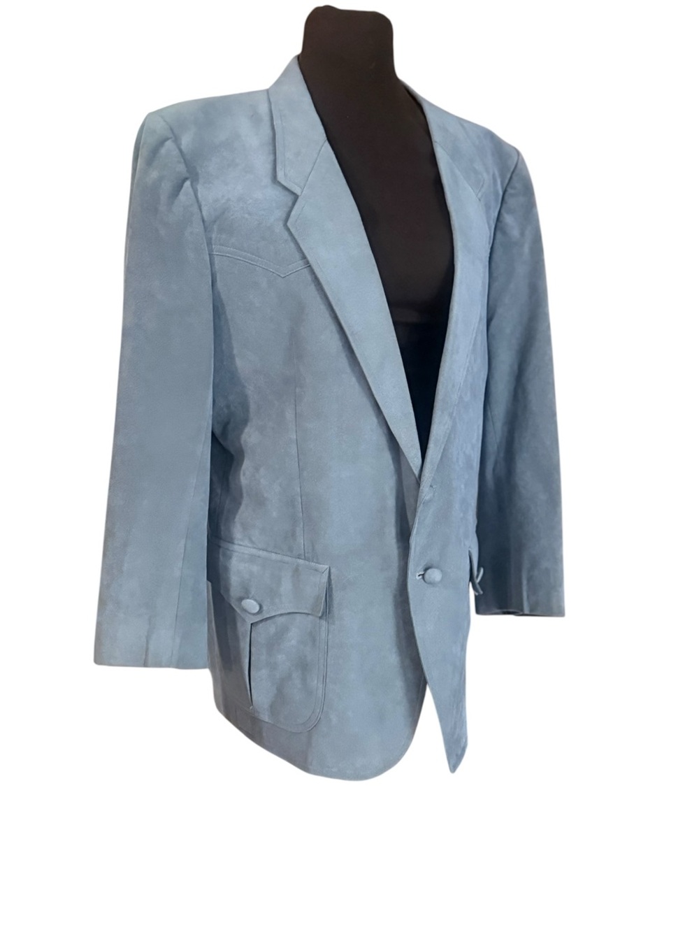 Vintage 80s Dusty Blue Faux Suede Western Blazer Jacket Size XL Bohemian